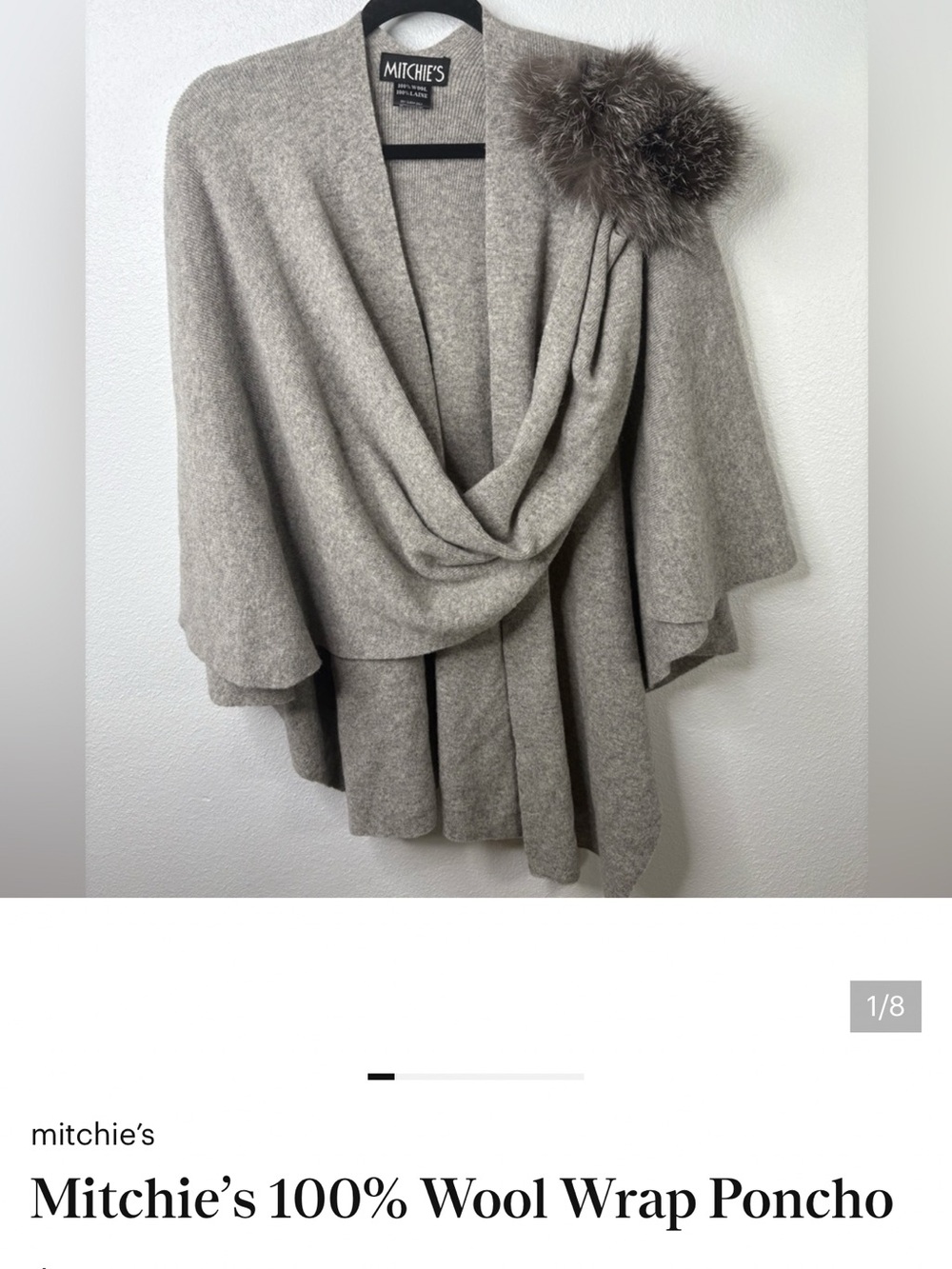 Taupe Wool Wrap Poncho with Fur Accent